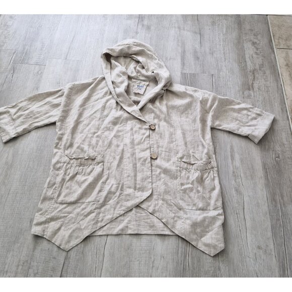 Yuvita Large 100% Linen Lagenlook Tunic Beige/Natural Hoodie Pockets Sz M/Lg - Picture 9 of 10